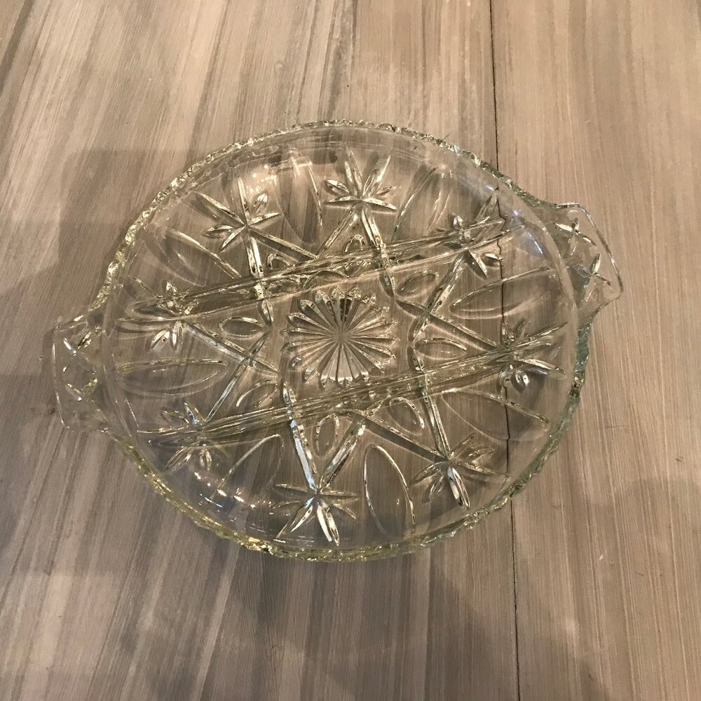 Heavy Glass Divided Serving Plate With Handles